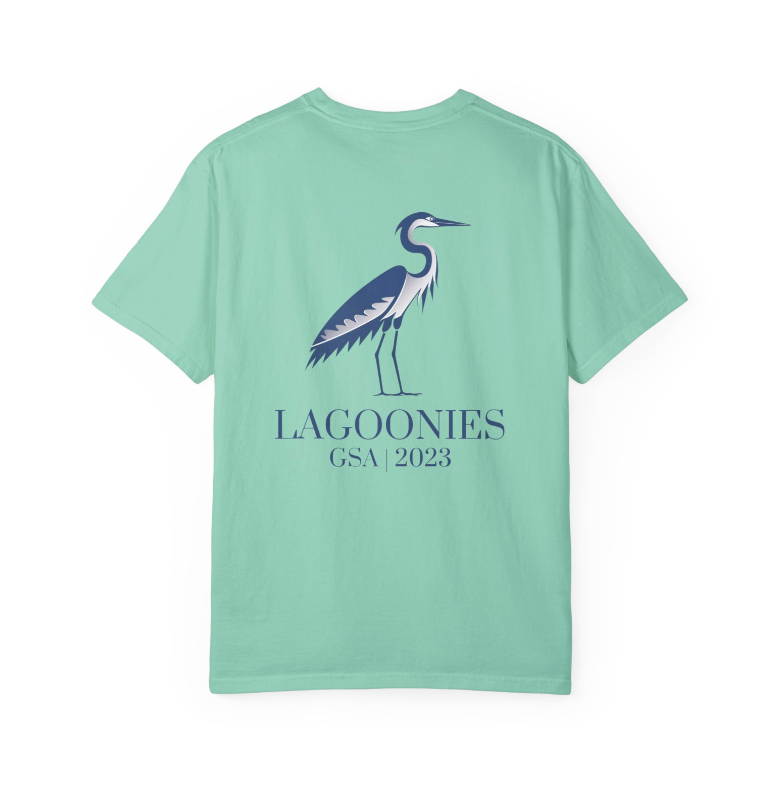 A mint green Comfort Colors t-shirt with the Lagoonies logo and the text “GSA | 2023” printed on the front. The t-shirt is part of the Limited Launch Edition.